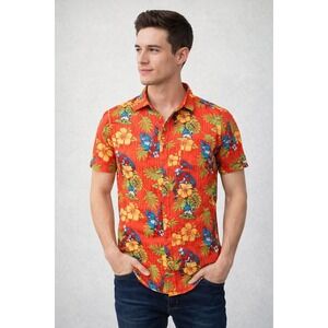 Star Wars Men's Button-Down Hawaiian Yoda Stormtrooper Red Shirt Sz S